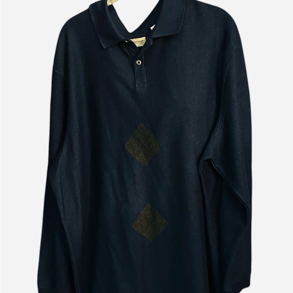 Haggar  Dark Blue Polo Sweater with Argyle Accents Size XXL